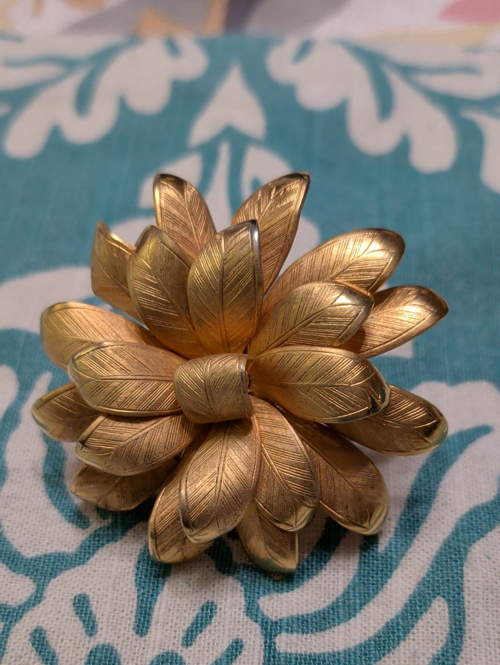Gold-Tone Dahlia Flower Brooch
